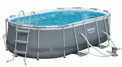 בריכת שחיה ביתית אובלית מק״ט – 56620 עם סולם ומשאבה 427 ס"מ אורך 250 ס"מ רוחב 100 ס"מ עומק